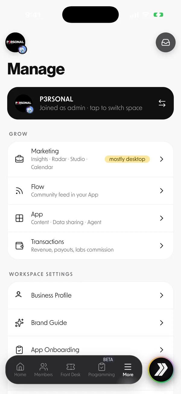 Betterness One Manage: marketing, community feed, your app and transactions
