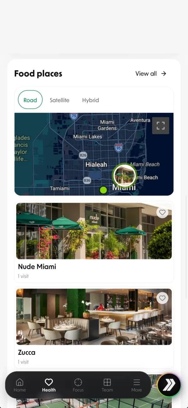 Food places map with restaurant cards