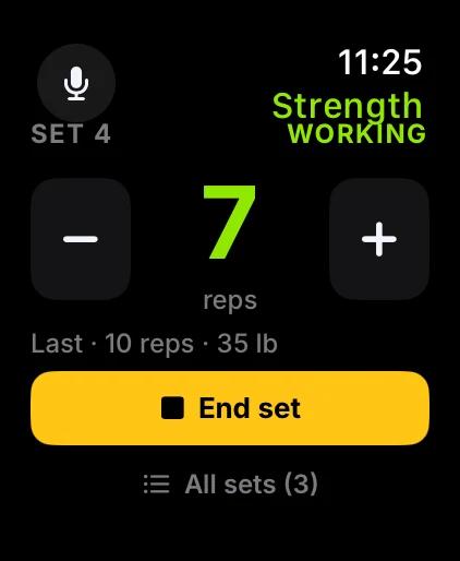 Watch strength set in progress with reps